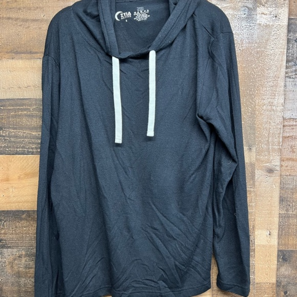 Zyia Active Long Sleeve Oversized Black Hooded Sweatshirt Hoodie Women's Size S